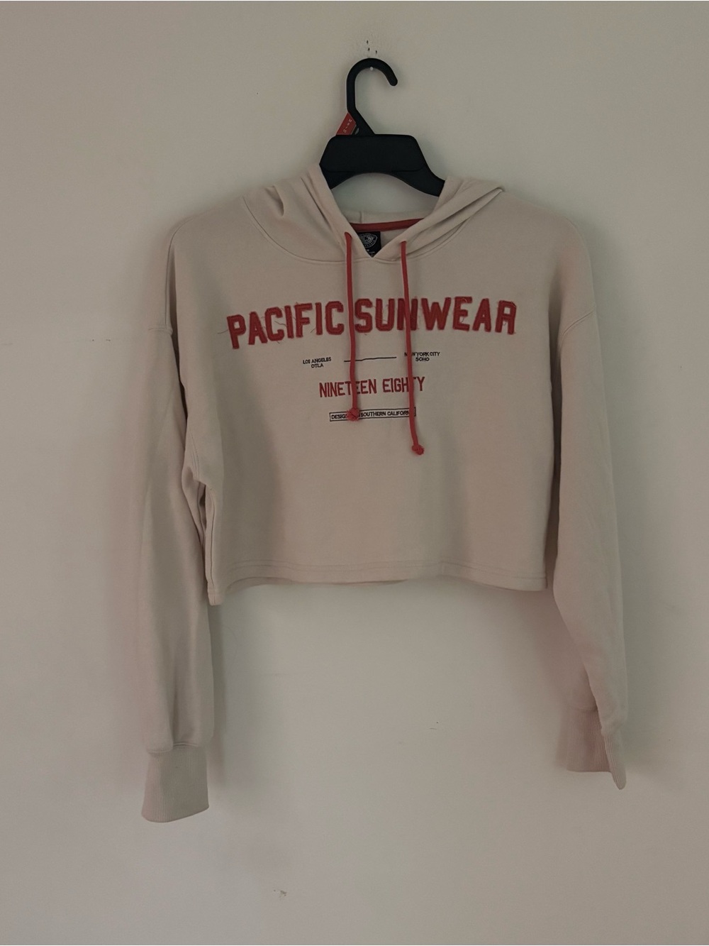 PacSun Pacific Sunwear Cropped Hoodie Medium Cream Fleece Sweatshirt